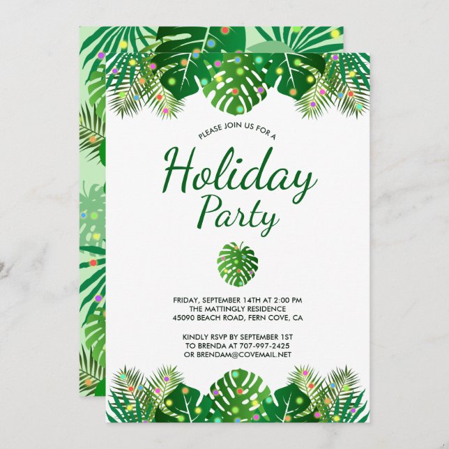 Convite Tropical Leaves Lights Foliage Holiday Beach Party (Frente/Verso)