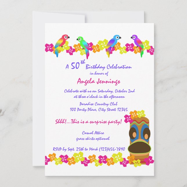 Convite Tropical Luau (Frente)