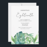Convite Tropical Luau 18th Birthday Watercolor<br><div class="desc">Celebre em estilo com este elegante convite de 18 anos, perfeito para uma moderna festa de luau tropical. Apresentando as palavras "dezoito" em uma tipografia de tendência, esta design apresenta uma vibração inspirada na ilha — ideal para uma festa de luau tiki de praia ou para uma celebração externa clássica...</div>