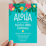 Convite Tropical Luau Aloha aniversário de 40 anos<br><div class="desc">aniversário de 40 anos convites com um tema tropical divertido e colorido. Personalize o convite com os detalhes do seu partido para torná-lo seu!</div>