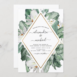 Convite Tropical Magnolia Greenery Floral Palm Wedding Inv