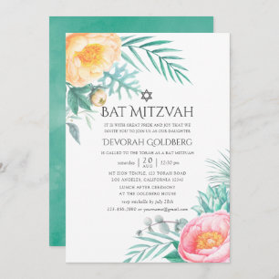 Convite Tropical Mint Floral Summer Bat Mitzvah