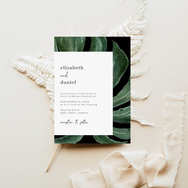 Convite Tropical Monstera Leaf Destination Wedding (Criador carregado)