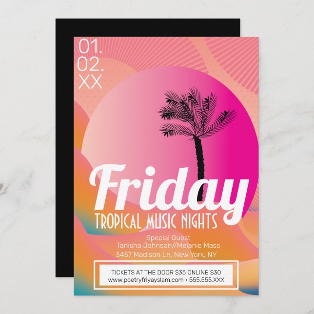 Convite Tropical Music Nights Promocional Club Flyer (Frente/Verso)