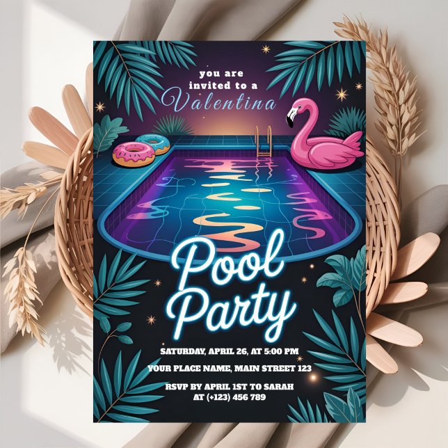 Convite Tropical Neon Pool Party Birthday (Criador carregado)