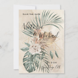 Convite Tropical Oasis Modern Palm Salve a Data Casamento