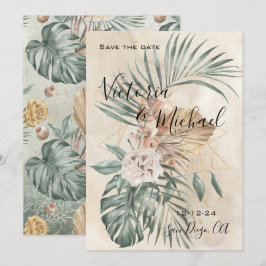 Convite Tropical Oasis Modern Palm Salve a Data Casamento