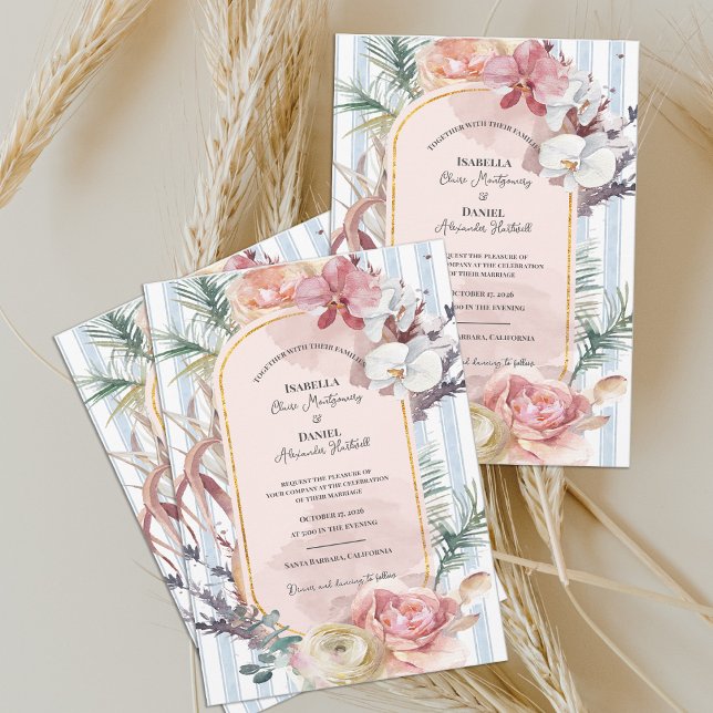Convite Tropical Orchid Arch Floral Destination Wedding  (Tropical Orchid Arch Wedding Invitation | Blush Floral Destination Beach Wedding Invite)