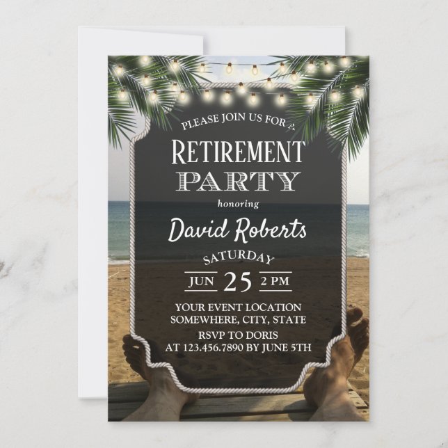 Convite Tropical Palm Beach Retirement Party (Frente)
