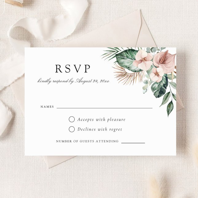 Convite Tropical Palm Greenery Floral Blush Casamento RSVP (Criador carregado)