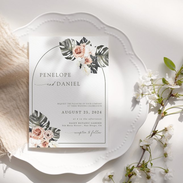 Convite Tropical Palm Leaf Boho Wedding Floral (Criador carregado)
