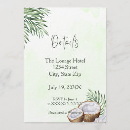Convite Tropical Palm Leaf & Coconut Details Card
