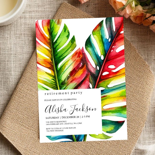 Convite Tropical Palm Leaves Retirement Party Invitation   (Criador carregado)