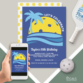 Convite Tropical Palm Tree Beach Ocean Pickleball
