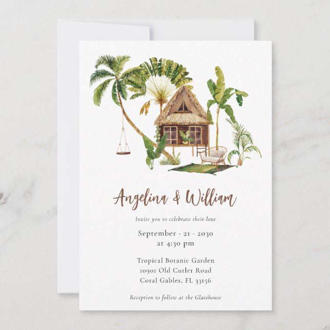 Convite Tropical Palm Tree Botanical Wedding (Frente)
