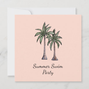 Convite Tropical Palm Trees Elegantes, Rosa, Partido da Pi