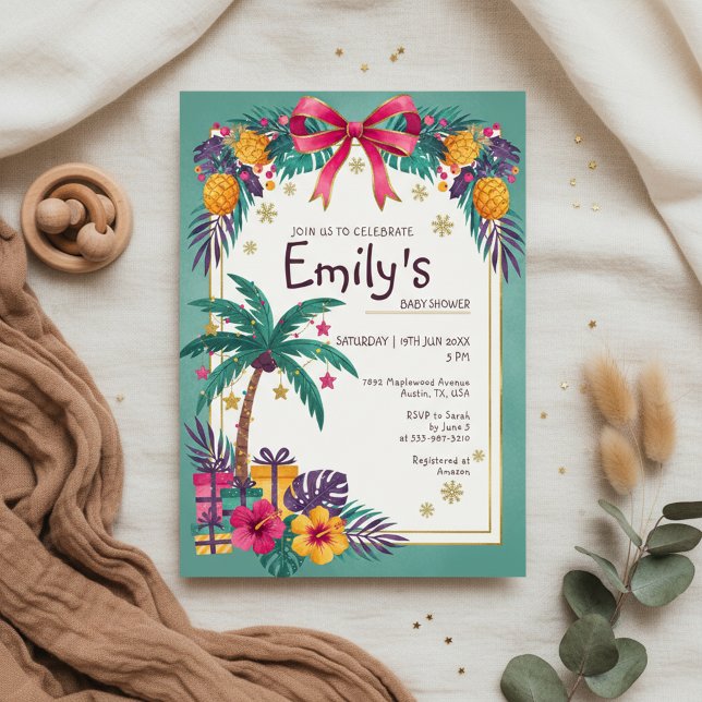 Convite Tropical Pineapple Baby Shower Invitation (Colorful tropical baby shower invitation inspired by summer island style)