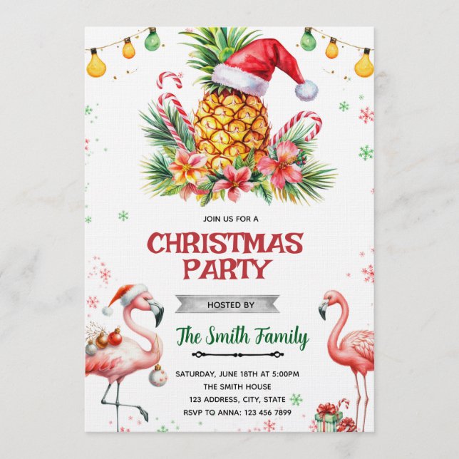 Convite Tropical Pineapple Christmas Invitation (Frente)