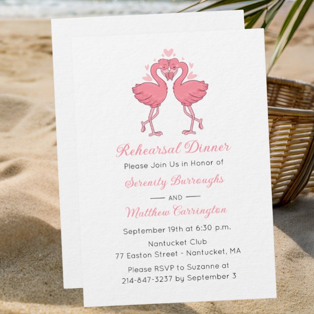 Convite Tropical Pink Flamingo Beach Rehearsal Dinner (Criador carregado)