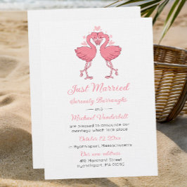 Convite Tropical Pink Flamingo Just Married Announcement
