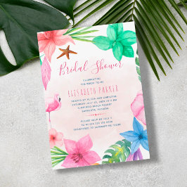 Convite Tropical pink floral beach wedding bridal shower