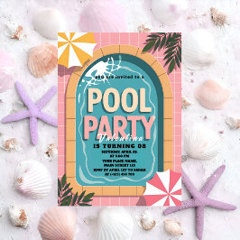 Convite Tropical Pink Palm Springs Pool Party Birthday