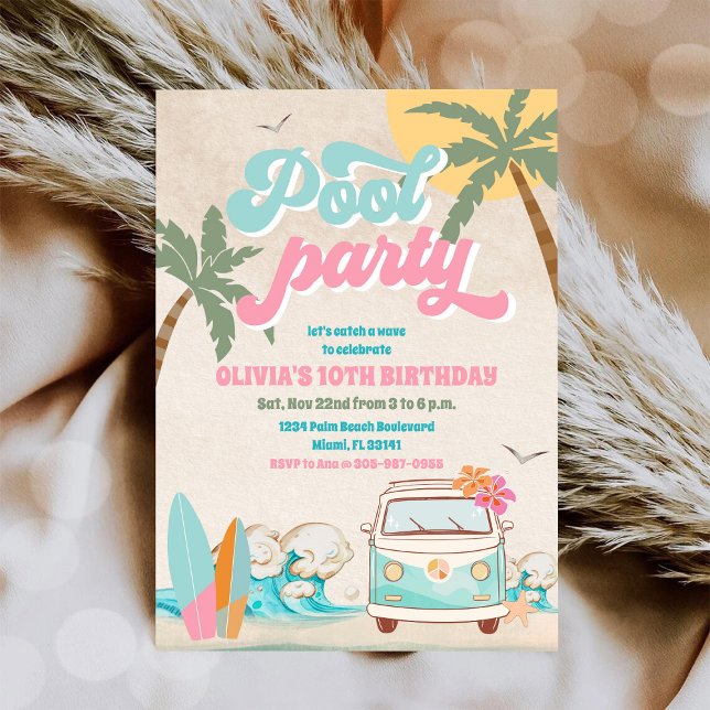 Convite Tropical Pool Party Birthday Invitation (Criador carregado)