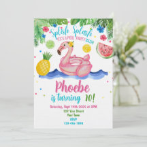 Tropical Pool Party Pink Flamingo Invitation