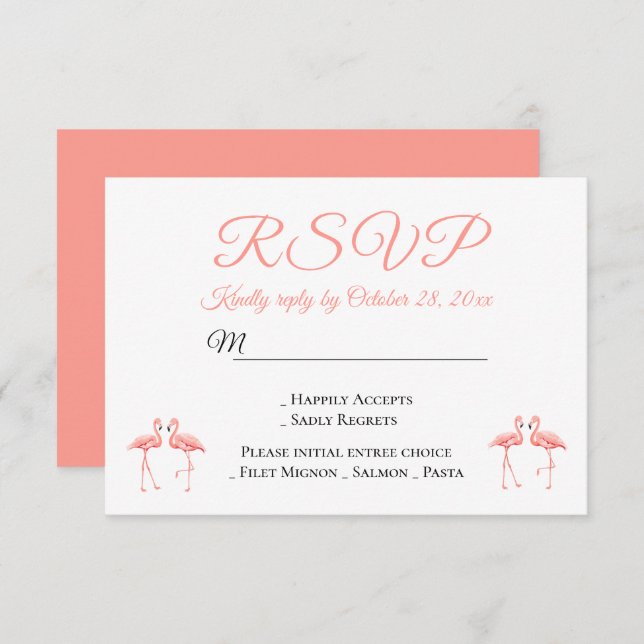 Convite Tropical RSVP Pink Flamingos Weding Party Summer (Frente/Verso)