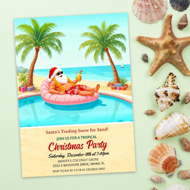 Convite Tropical Santa Christmas Pool Party Invitation (Criador carregado)