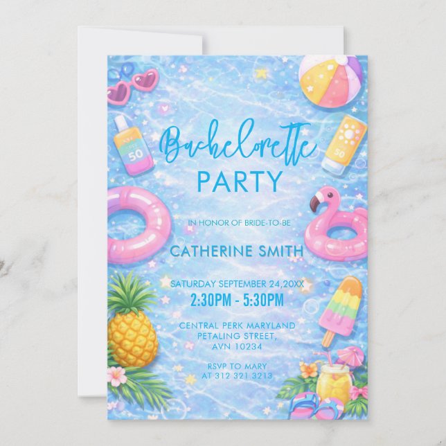 Convite Tropical Sparkle Bachelorette Pool Party (Frente)