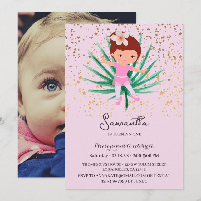 Convite Tropical Sparkle Ballerina (Frente/Verso)