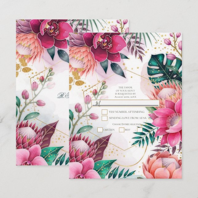 Convite Tropical Stardust Garden Floral Paradise R.S.V.P. (Frente/Verso)