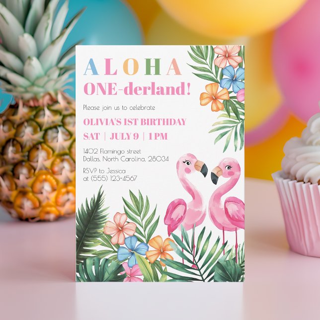 Convite Tropical Summer 1rua Flamingo Onederland Aniversár (Tropical Summer 1st Flamingo Onederland Birthday Invitation)