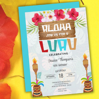 Convite Tropical Summer Beach Luau Girls 10º aniversário