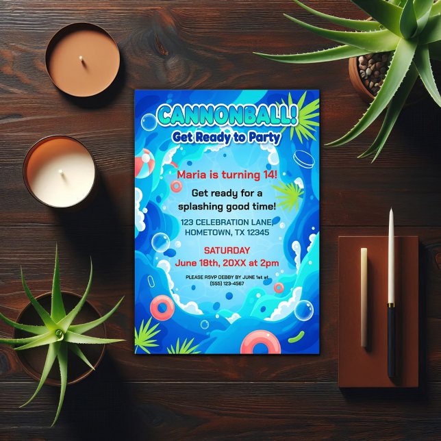 Convite Tropical Summer Birthday Pool Party (Criador carregado)