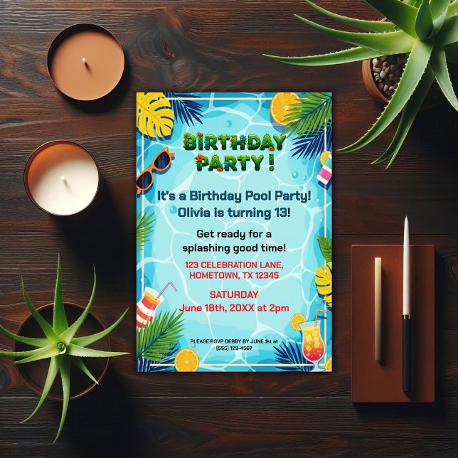 Convite Tropical Summer Birthday Pool Party (Criador carregado)