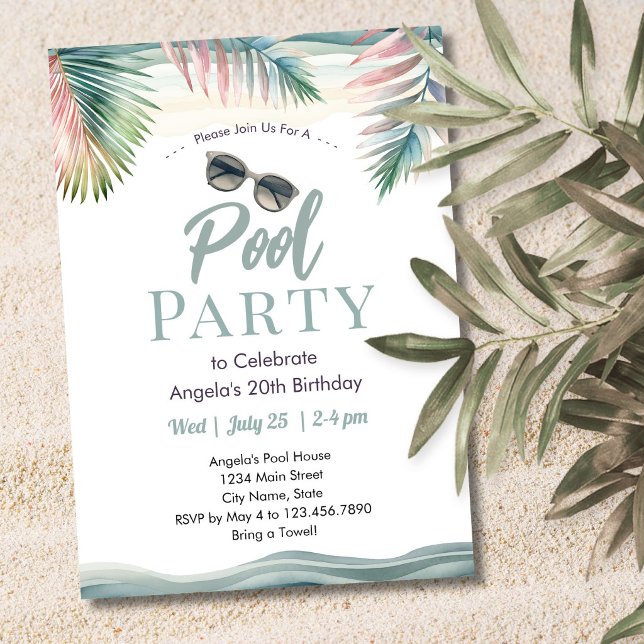 Convite Tropical Summer Pool Party Birthday  (Criador carregado)