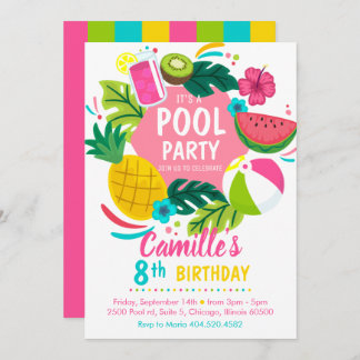 Convite Tropical summer pool party Invitation