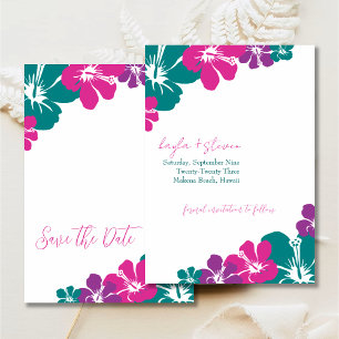 Convite Tropical Teal Rosa Púrpura Hibiscus Salva A Data