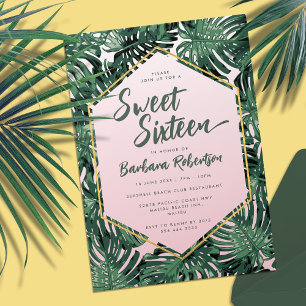 Convite Tropical Verão Bege Rosa Verde Sweet Sixteen