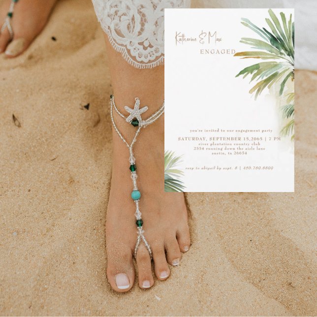 Convite Tropical Watercolor Foliage Engagement Party  (Criador carregado)