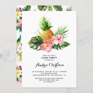 Convite Tropical Watercolor Pineapple Luau Party