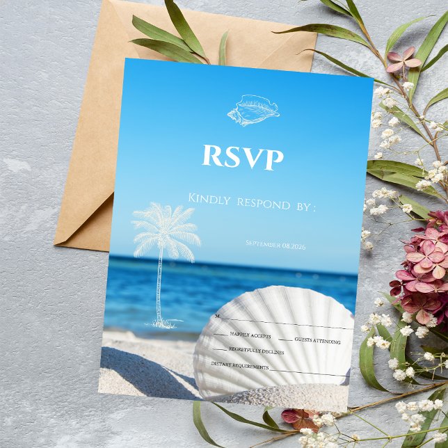 Convite Tropical Wedding Ocean Beach RSVP   (Criador carregado)