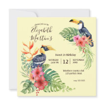 Trópico de Cores d'Água Toucan & Hibiscus Birthday