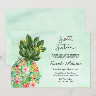 Convite Trpical Beach Floral Watercolor Sweet 16