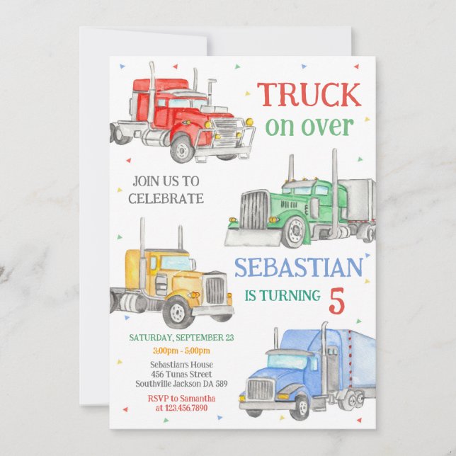 Convite Truck Boy Birthday Invitation (Frente)