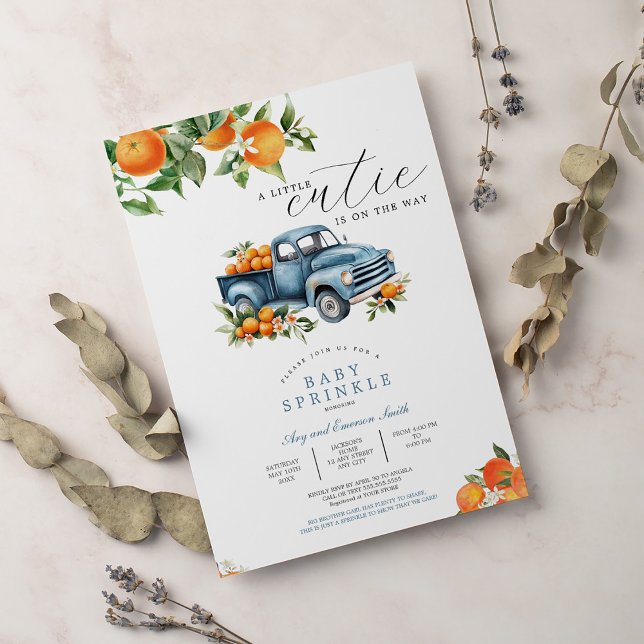 Convite Truck Orange Gingham Citrus Chá de fraldas (Criador carregado)