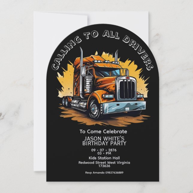 Convite Truck Themed Boy Birthday Invitation  (Frente)