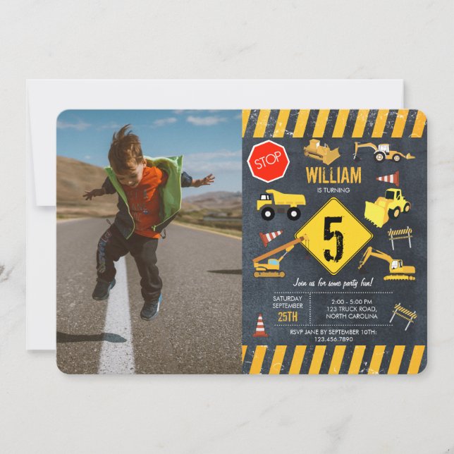 Convite Trucks de Construção Foto de Máquinas Pesadas (Frente)